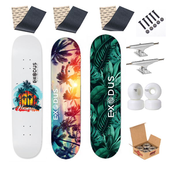 Paradise Skateboard Decks 3 Pack with parts
